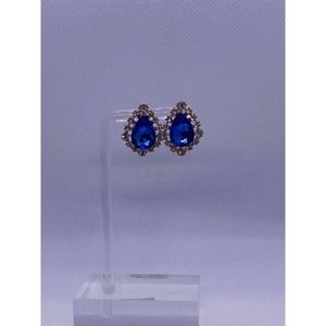 Pair of Imitation Blue Sapphire Cubic Zirconia CZ Teardrop Earrings